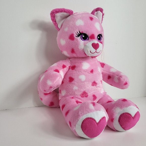 Build A Bear Workshop Plush Cat Kitten Pink White Hearts 17" BAB 2014 Soft Eyes - Picture 3 of 16